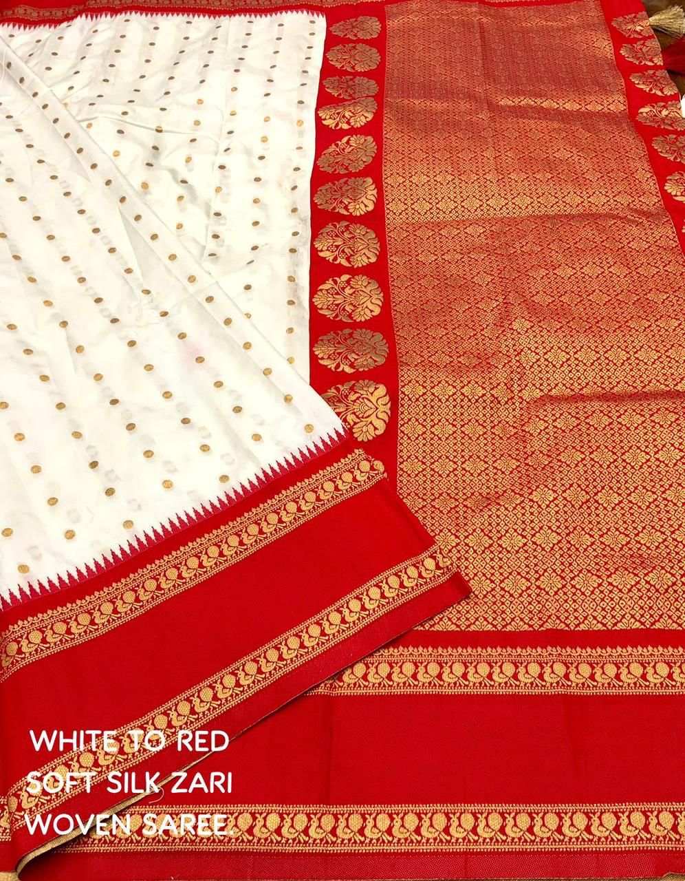 "Gradient Bliss Soft Silk Saree: White to Red & Black to Red with Bentex Border"