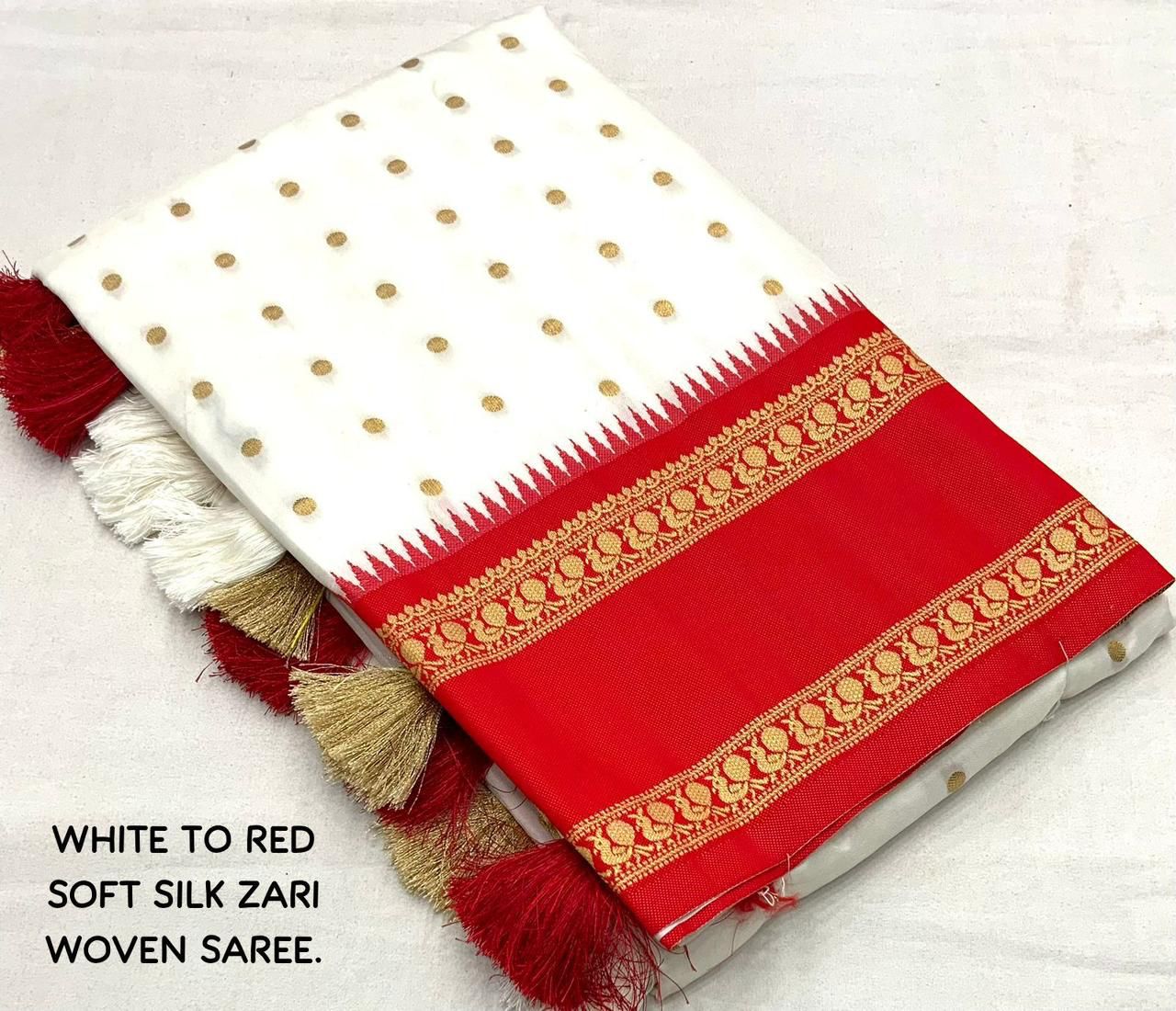 "Gradient Bliss Soft Silk Saree: White to Red & Black to Red with Bentex Border"