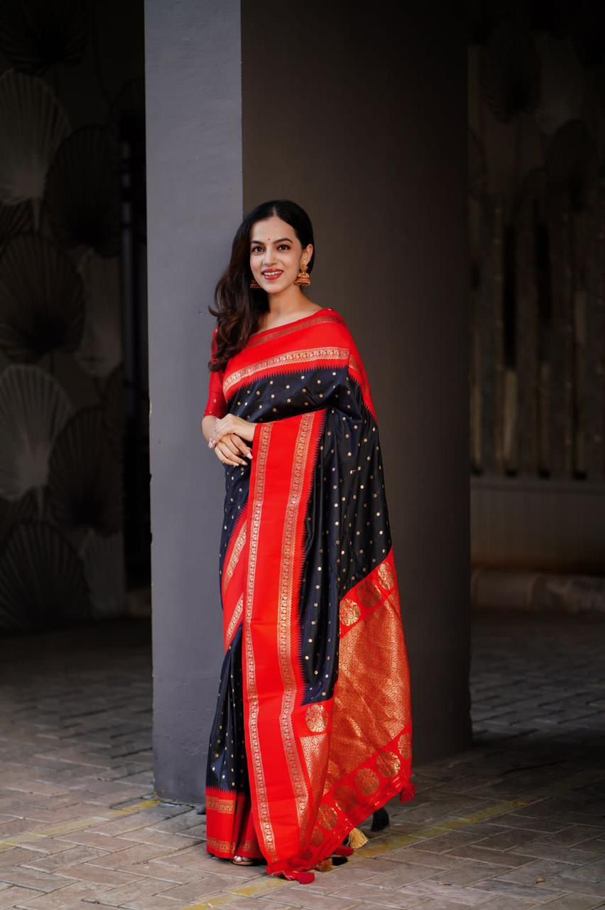 "Gradient Bliss Soft Silk Saree: White to Red & Black to Red with Bentex Border"