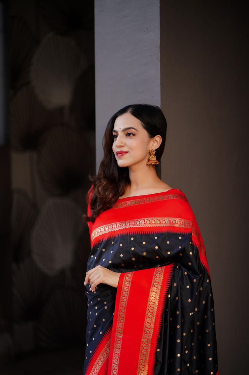 "Gradient Bliss Soft Silk Saree: White to Red & Black to Red with Bentex Border"