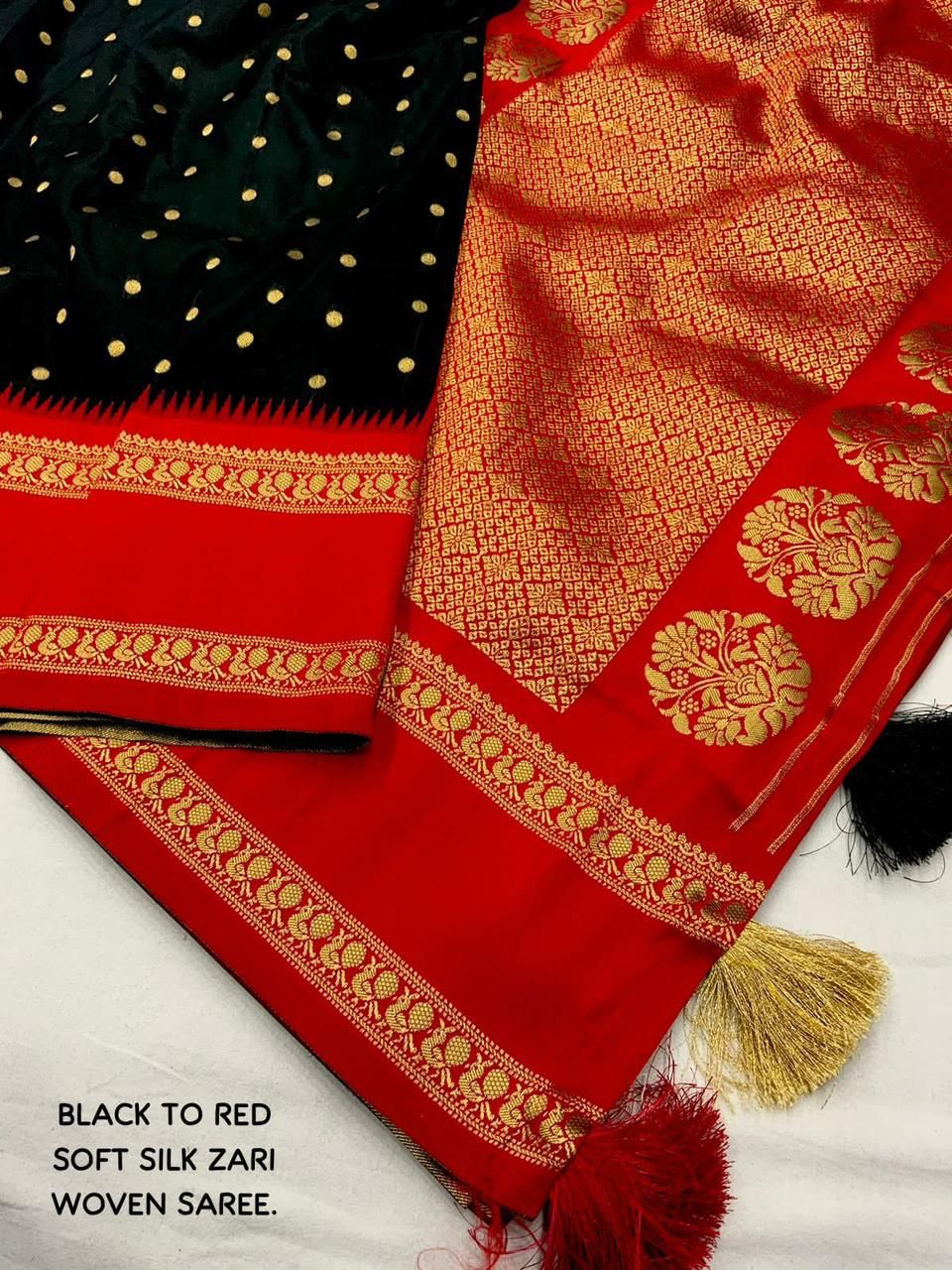 "Gradient Bliss Soft Silk Saree: White to Red & Black to Red with Bentex Border"