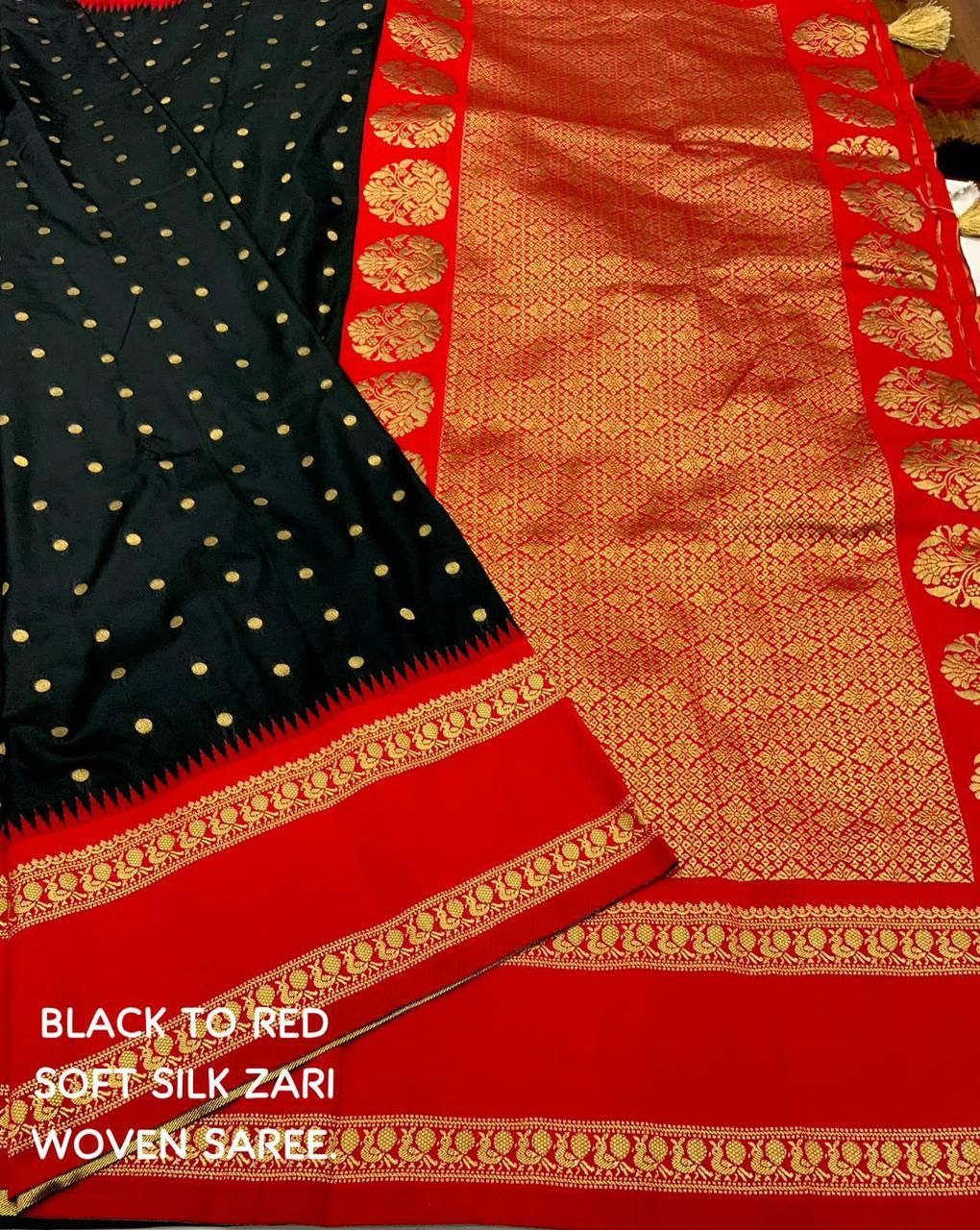 "Gradient Bliss Soft Silk Saree: White to Red & Black to Red with Bentex Border"