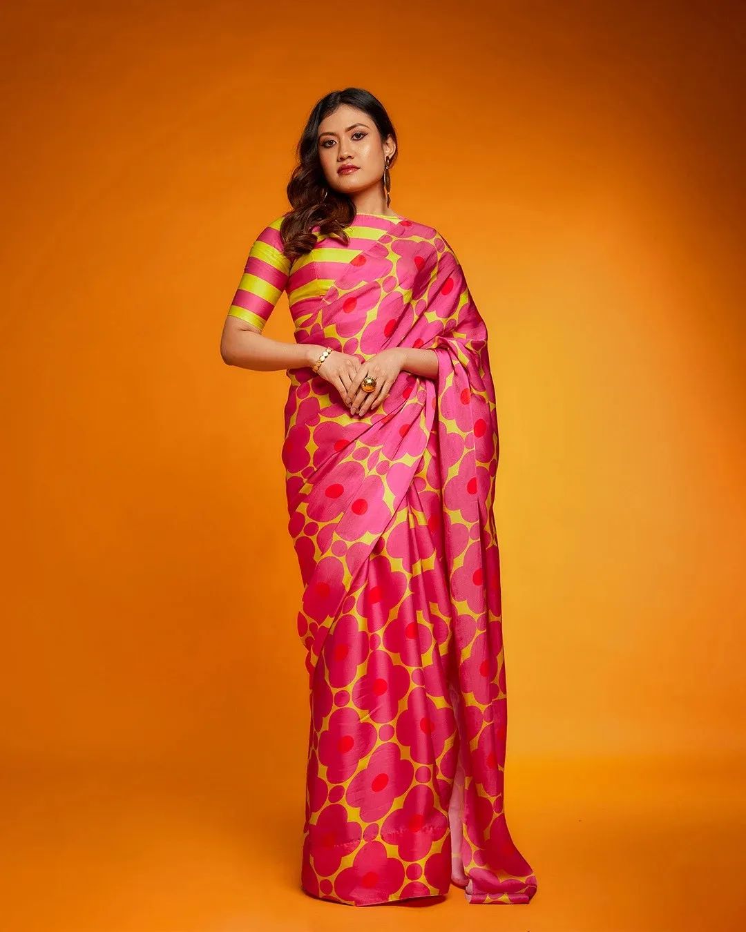 Women's Beautiful Digital Printed Japan Satin SIlk Saree With Running Blouse