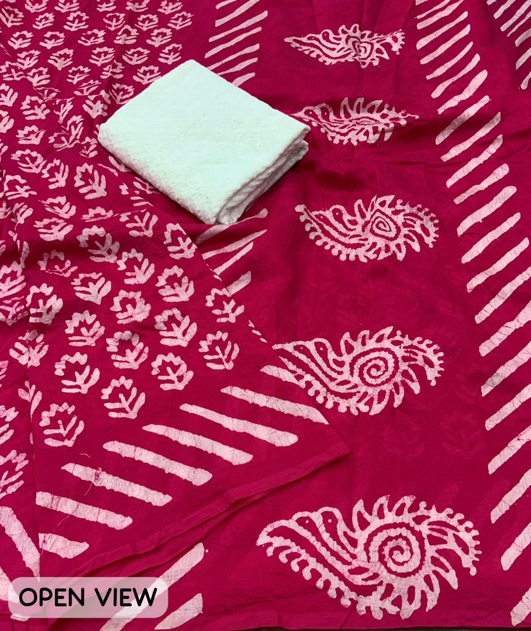 "Jaipuri Elegance: Handblock Batik Cotton Saree with Lucknowi Embroidered Blouse"