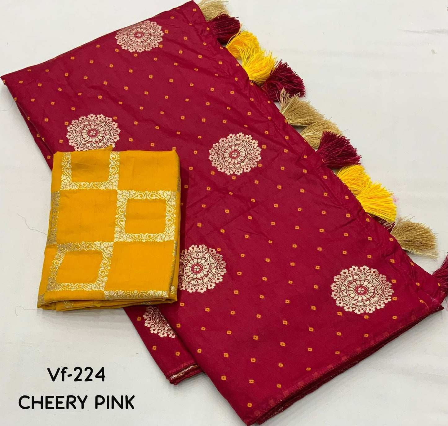 "Opulent Elegance: Pure Dola Silk Saree with Bandhej Woven Design & Banarsi Silk Blouse"