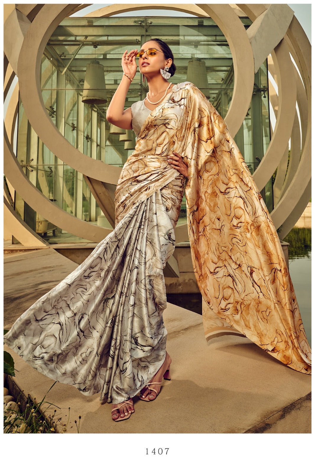 "Satin Crepe Silk Floral Print Saree"