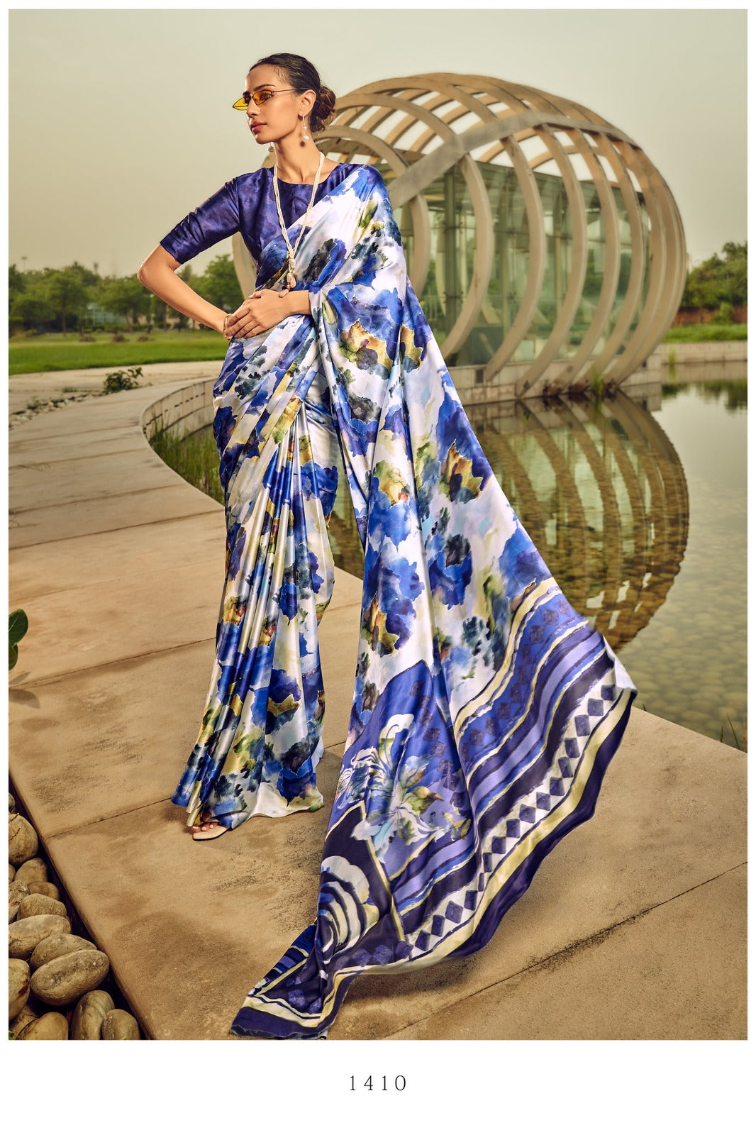 "Satin Crepe Silk Floral Print Saree"