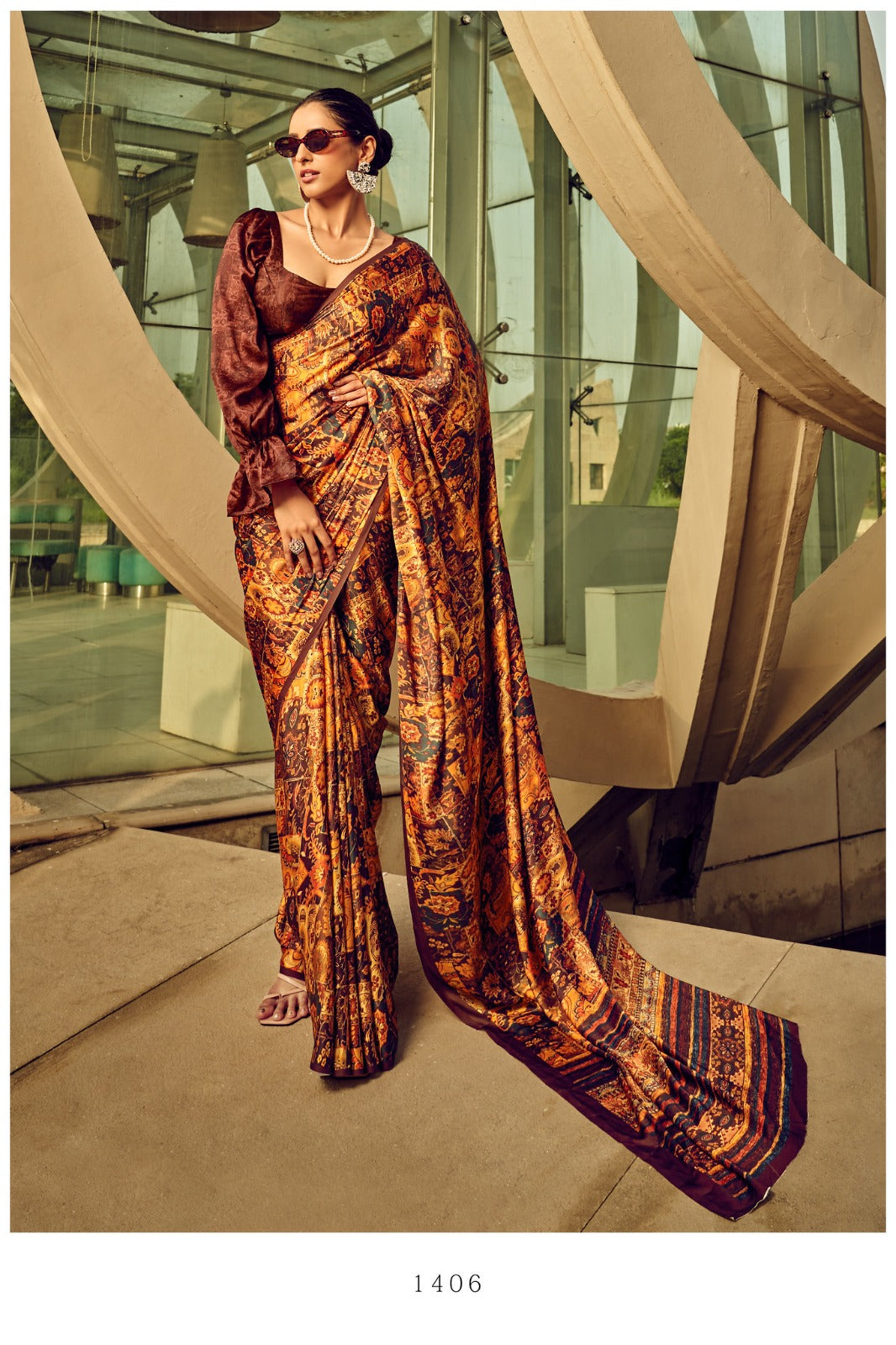 "Satin Crepe Silk Floral Print Saree"