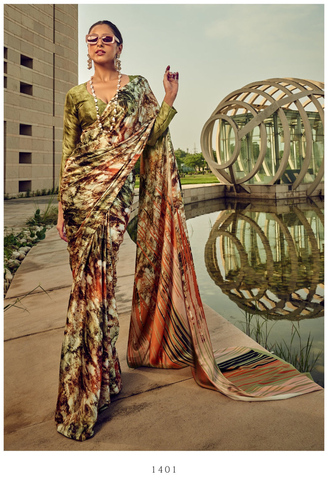 "Satin Crepe Silk Floral Print Saree"