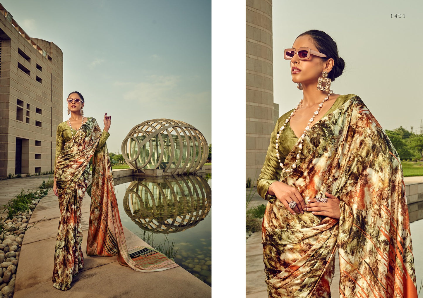 "Satin Crepe Silk Floral Print Saree"