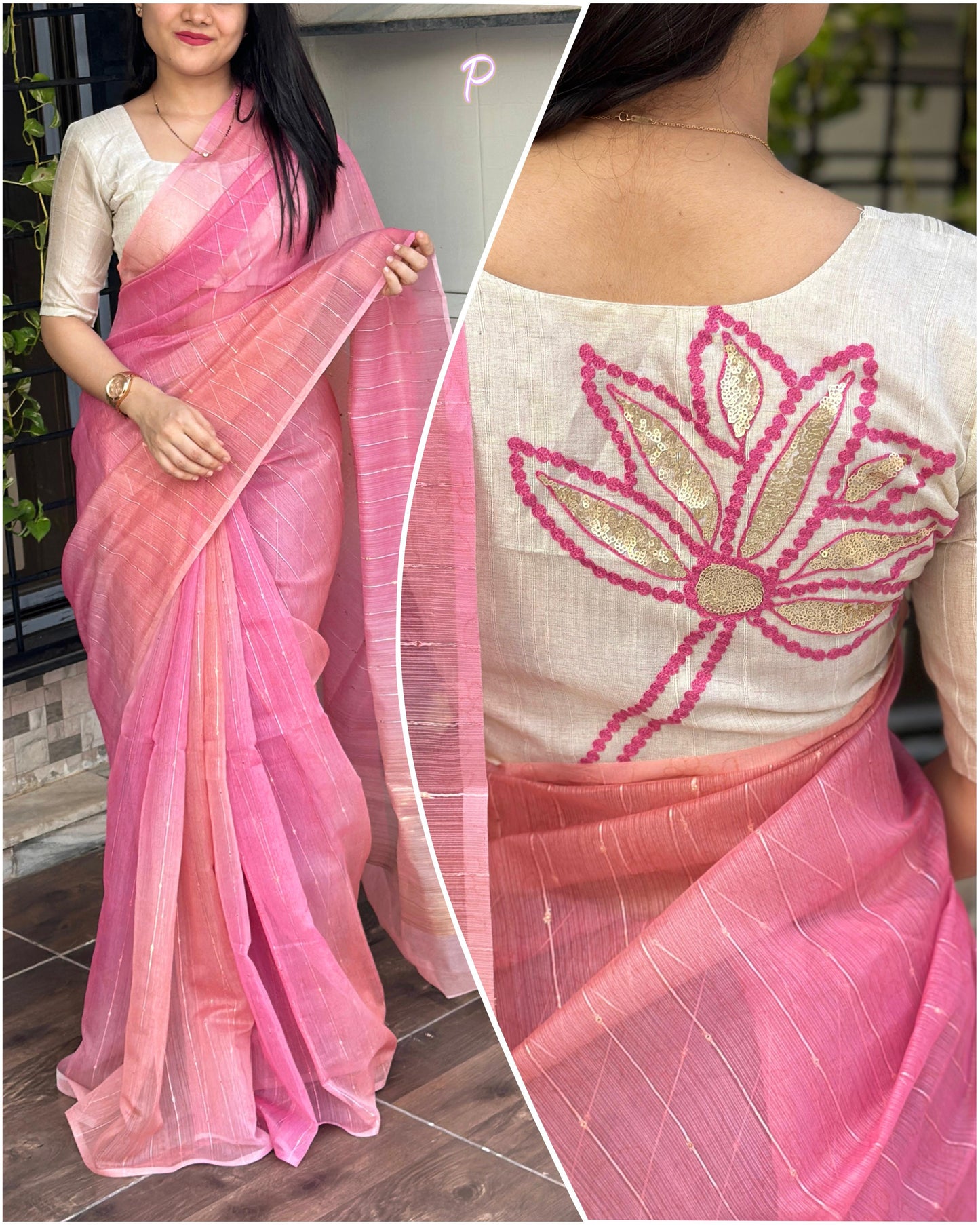 "Summer Chic: Lurex Linen Organza Saree with Dual Blouse Options"