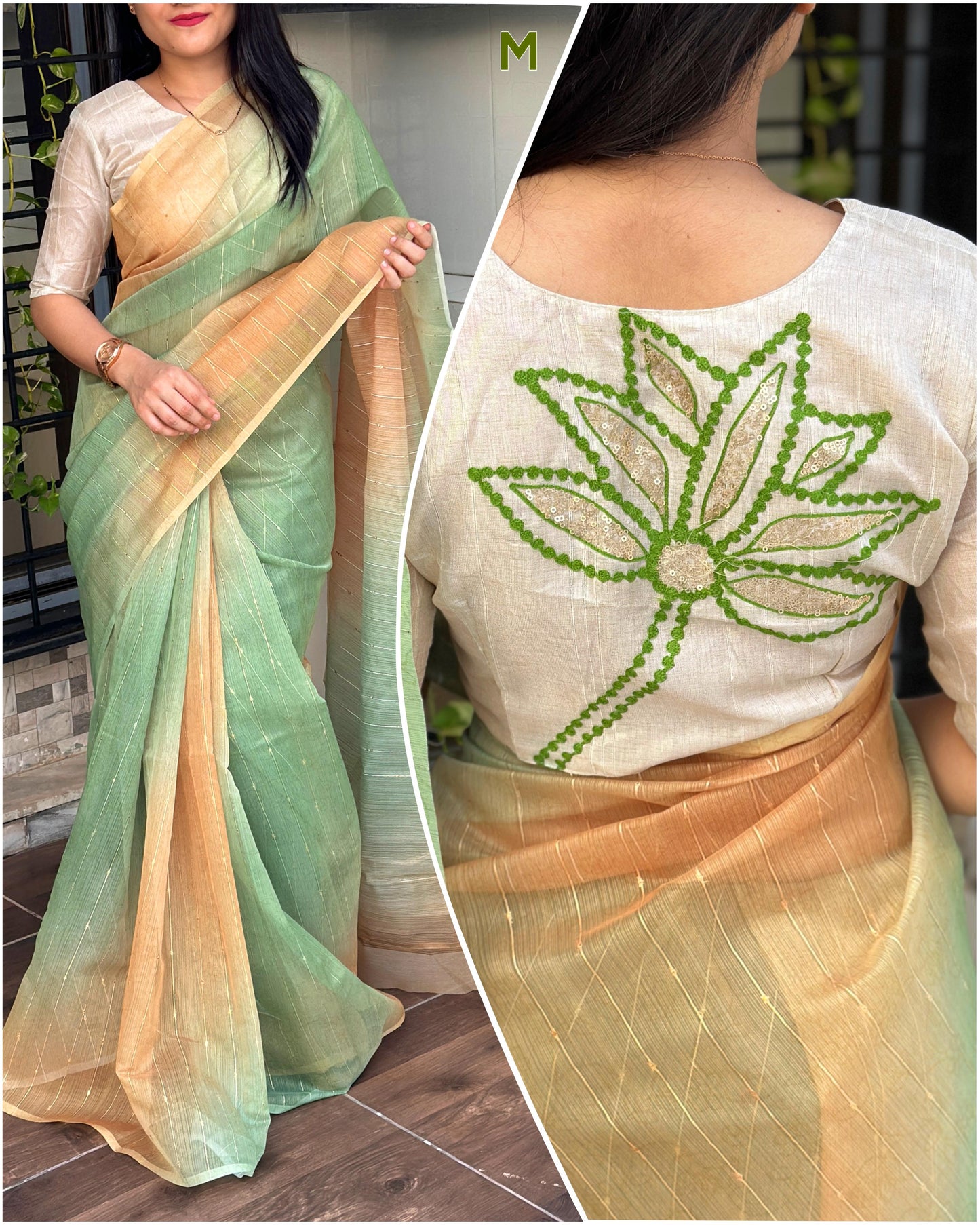 "Summer Chic: Lurex Linen Organza Saree with Dual Blouse Options"