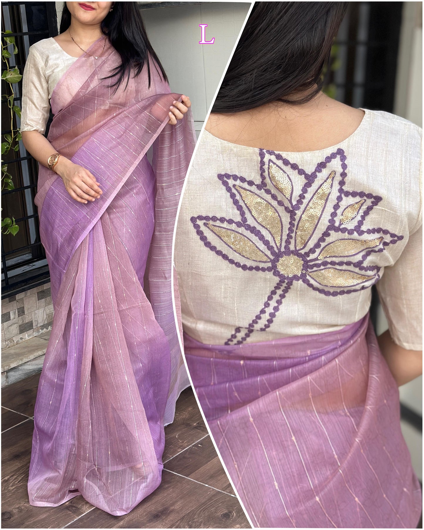 "Summer Chic: Lurex Linen Organza Saree with Dual Blouse Options"