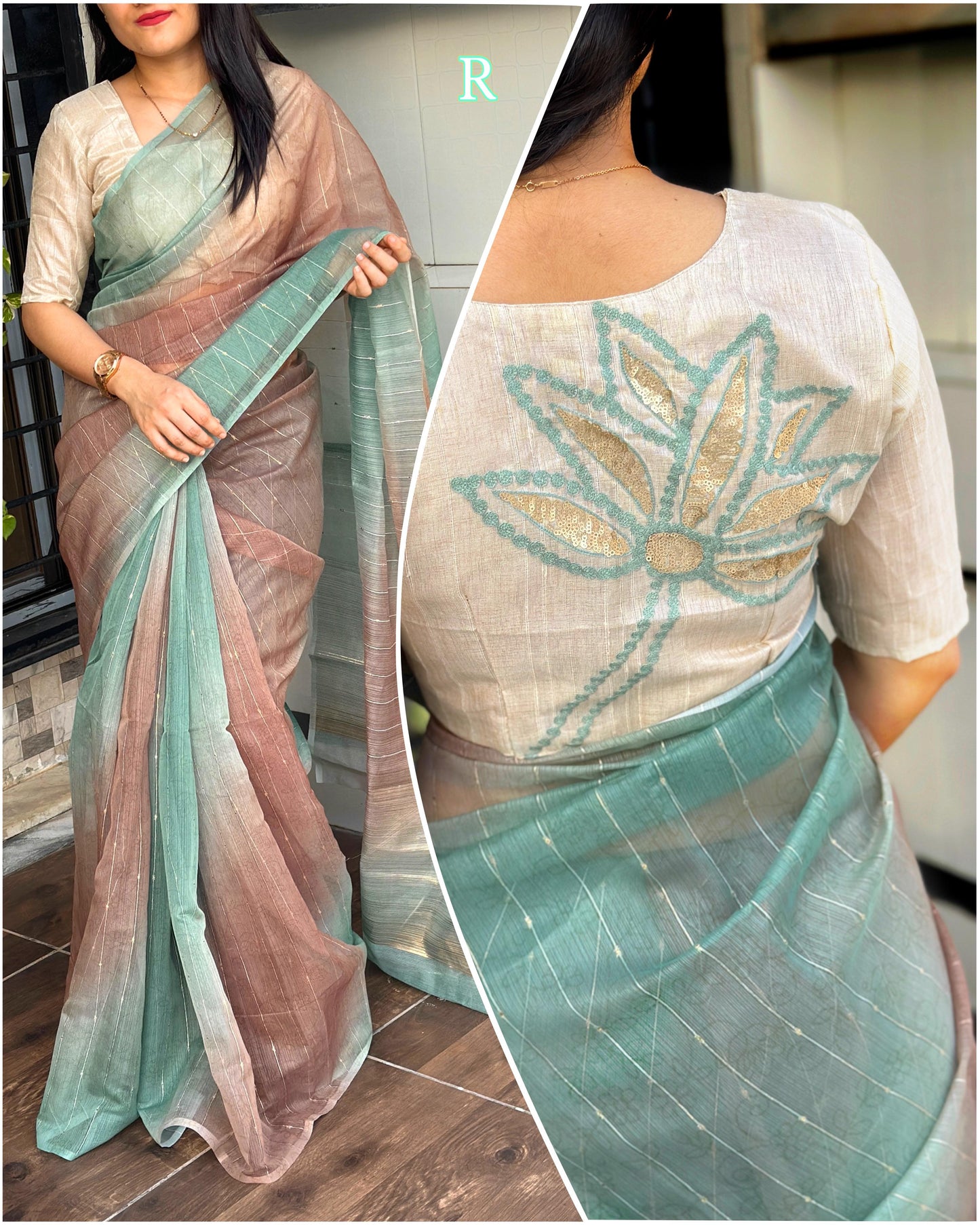 "Summer Chic: Lurex Linen Organza Saree with Dual Blouse Options"