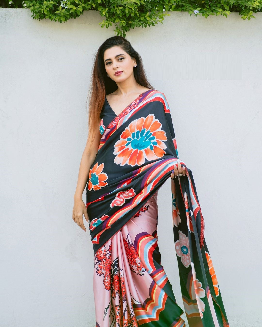 Women's Beautiful Digital Printed Japan Satin SIlk Saree With Running Blouse