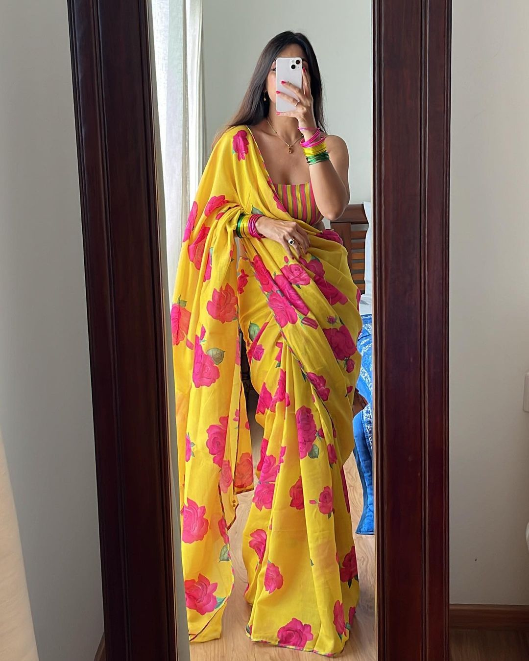 Women's Beautiful Digital Printed Japan Satin SIlk Saree With Running Blouse