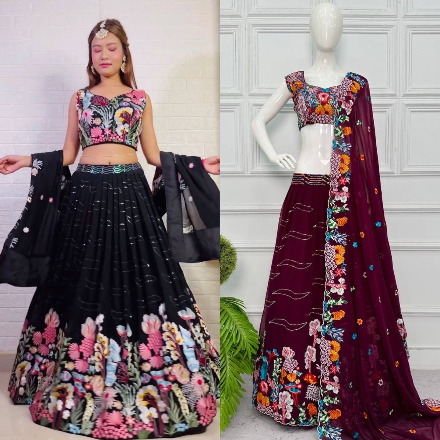 "Women's Designer Embroidered Georgette Lehenga Choli Set"