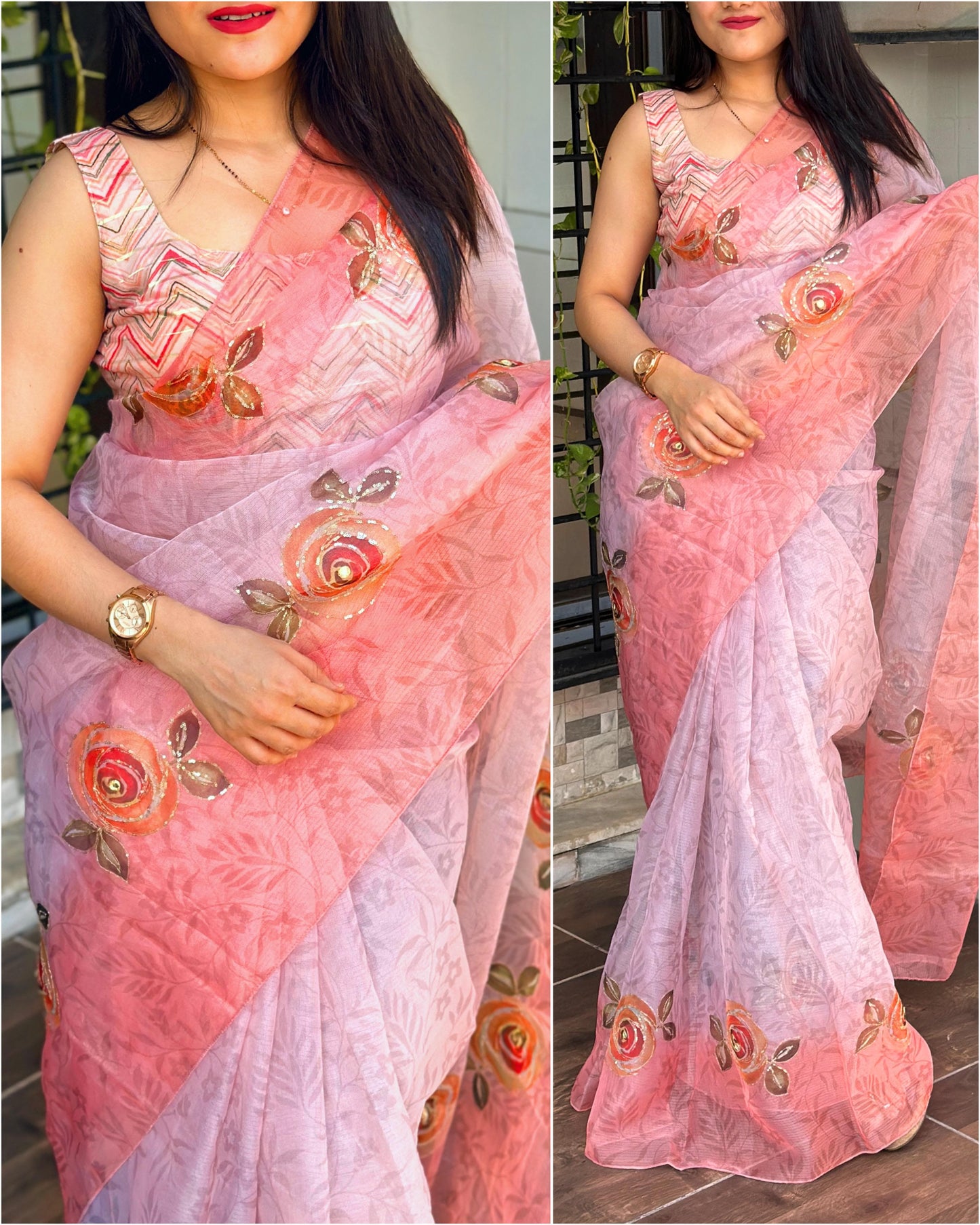 "Pastel Dream: Lightweight Leno Cotton Saree with Designer Blouse"