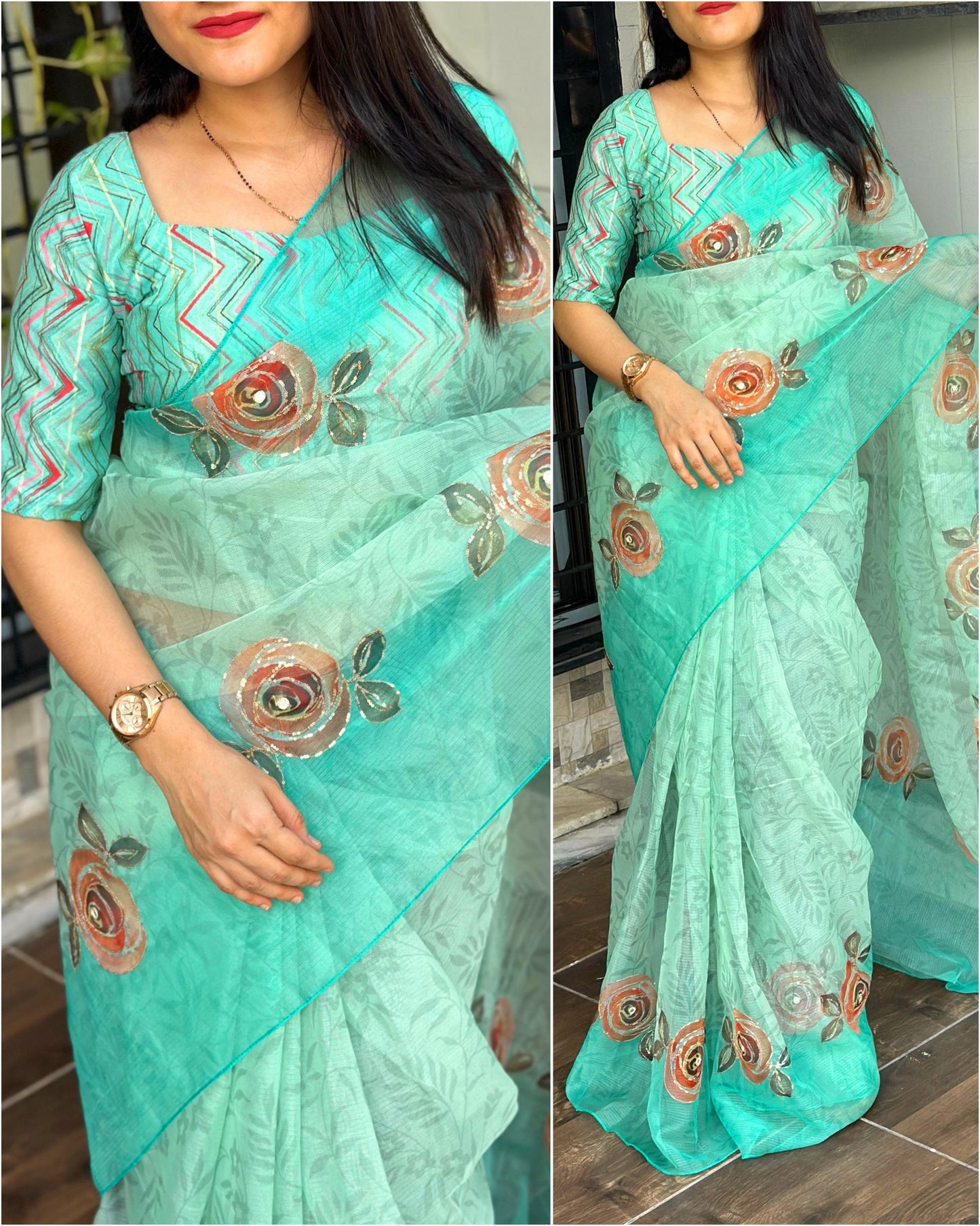 "Pastel Dream: Lightweight Leno Cotton Saree with Designer Blouse"