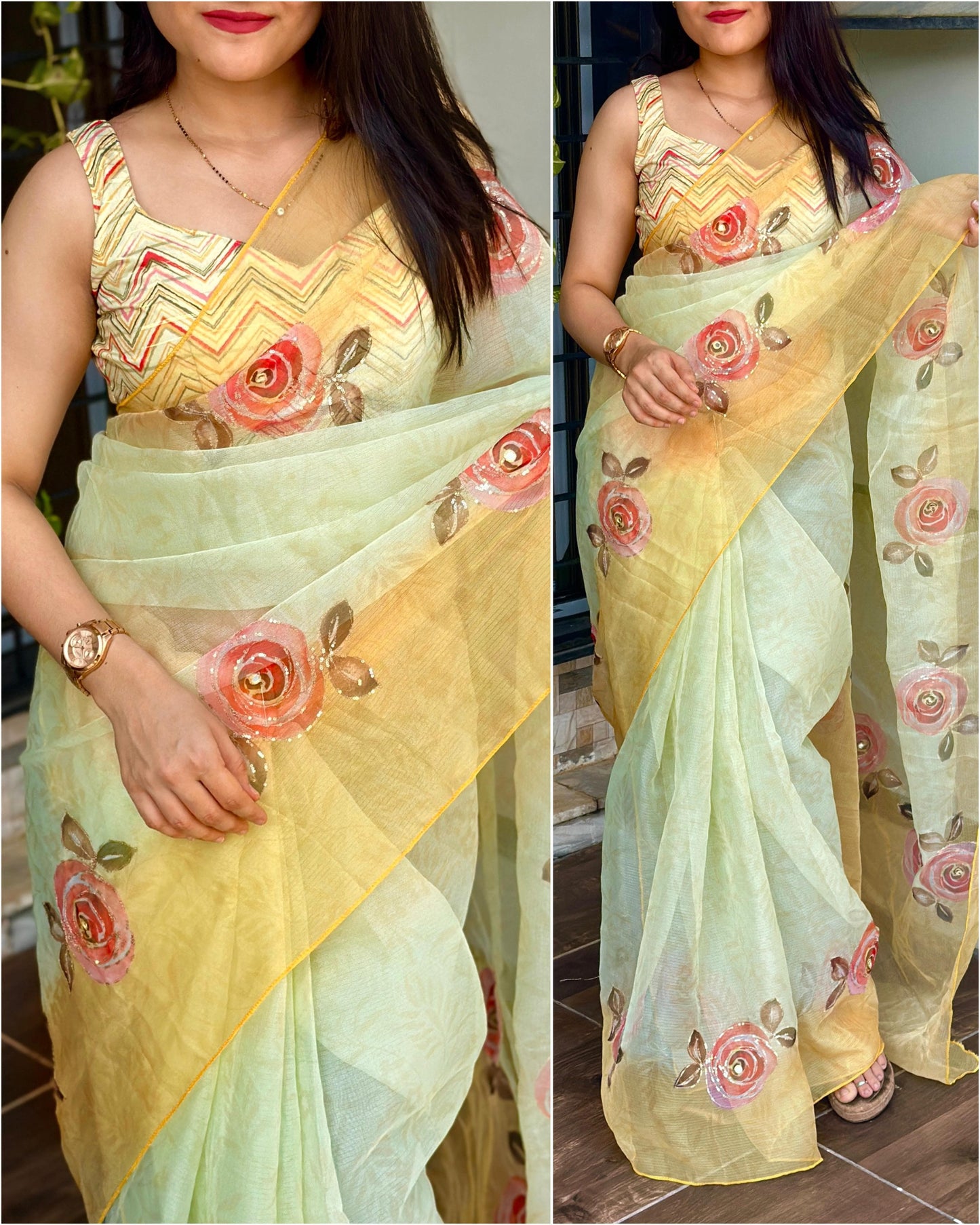 "Pastel Dream: Lightweight Leno Cotton Saree with Designer Blouse"