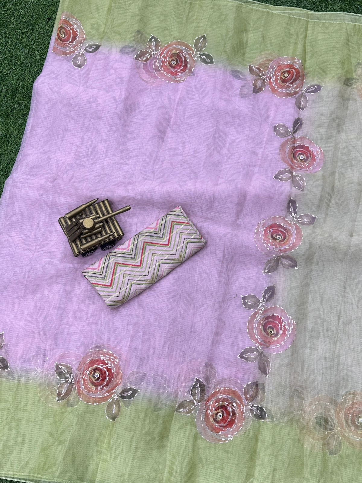 "Pastel Dream: Lightweight Leno Cotton Saree with Designer Blouse"