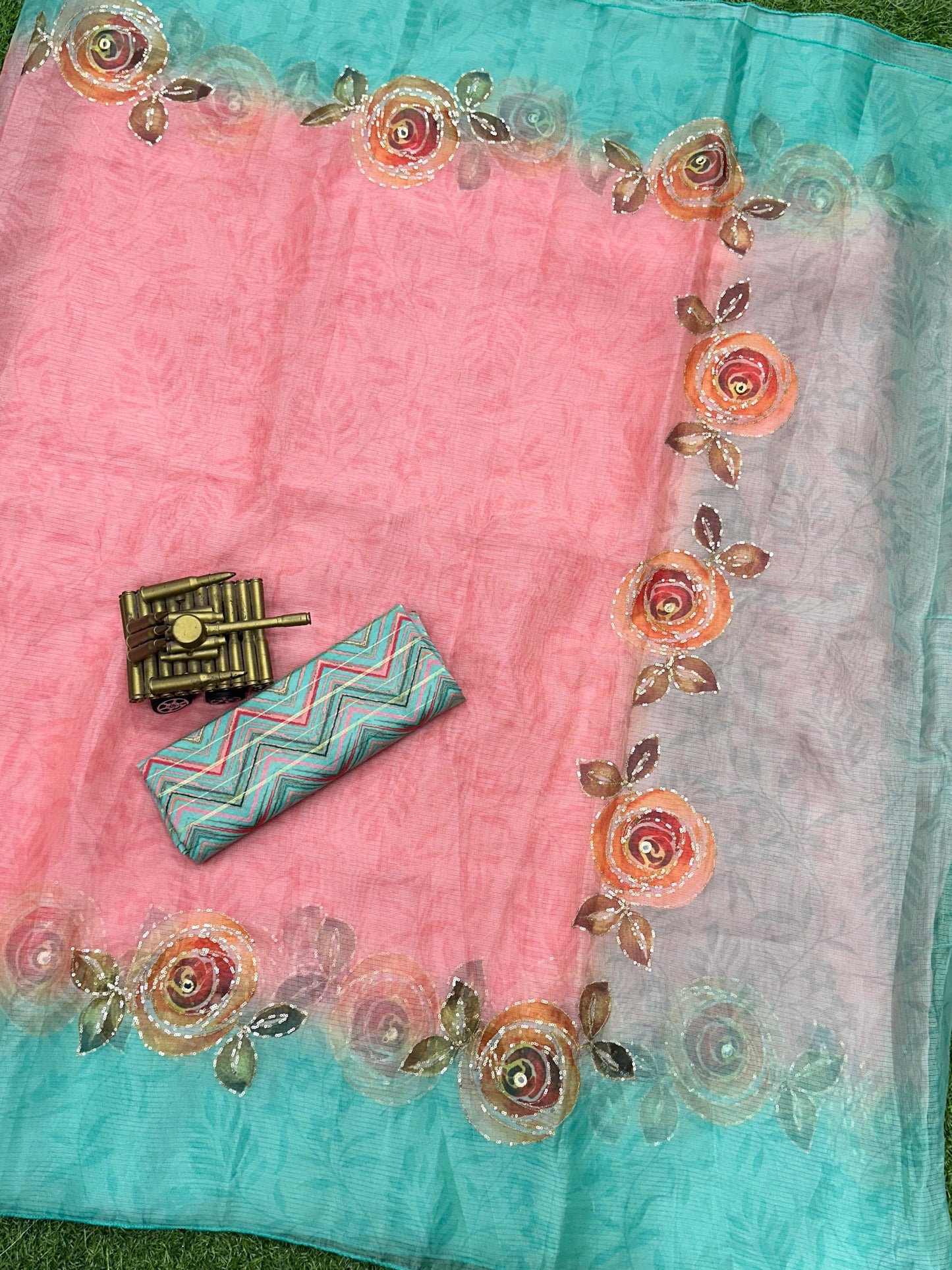 "Pastel Dream: Lightweight Leno Cotton Saree with Designer Blouse"