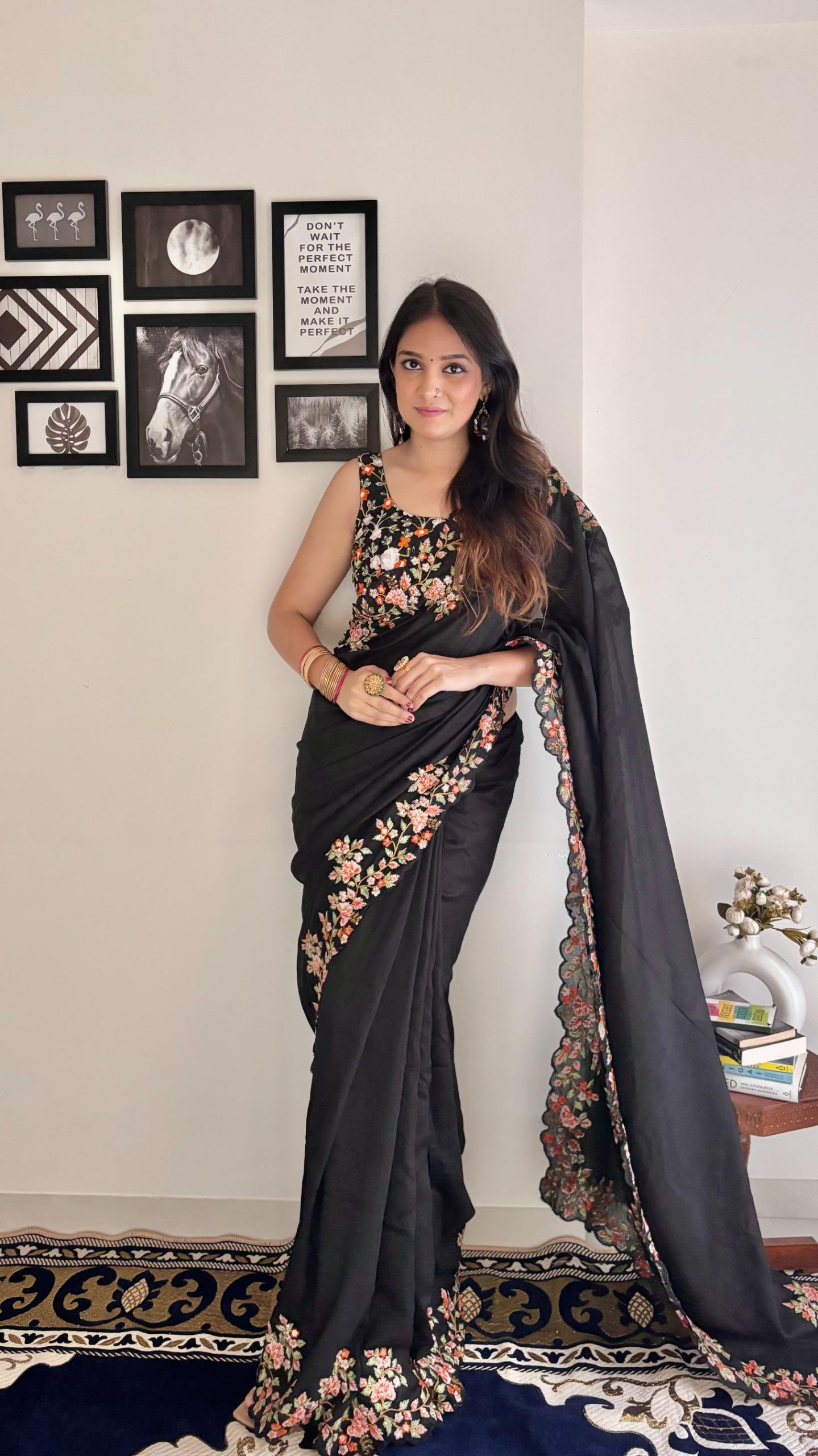 "Timeless Elegance: Vichitra Silk Saree with C Pallu Embroidery & Sequence Work"