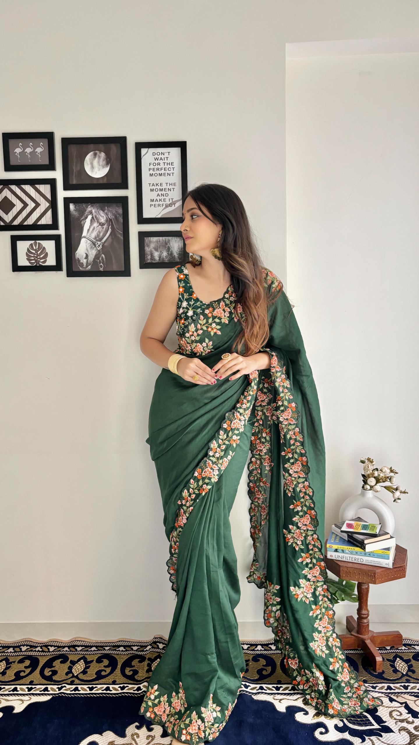 "Timeless Elegance: Vichitra Silk Saree with C Pallu Embroidery & Sequence Work"