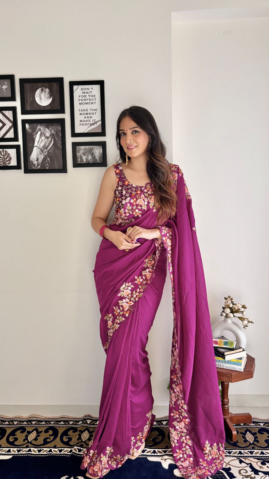 "Timeless Elegance: Vichitra Silk Saree with C Pallu Embroidery & Sequence Work"