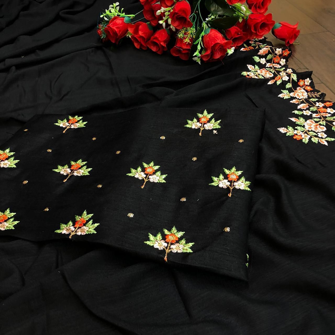 "Timeless Elegance: Vichitra Silk Saree with C Pallu Embroidery & Sequence Work"