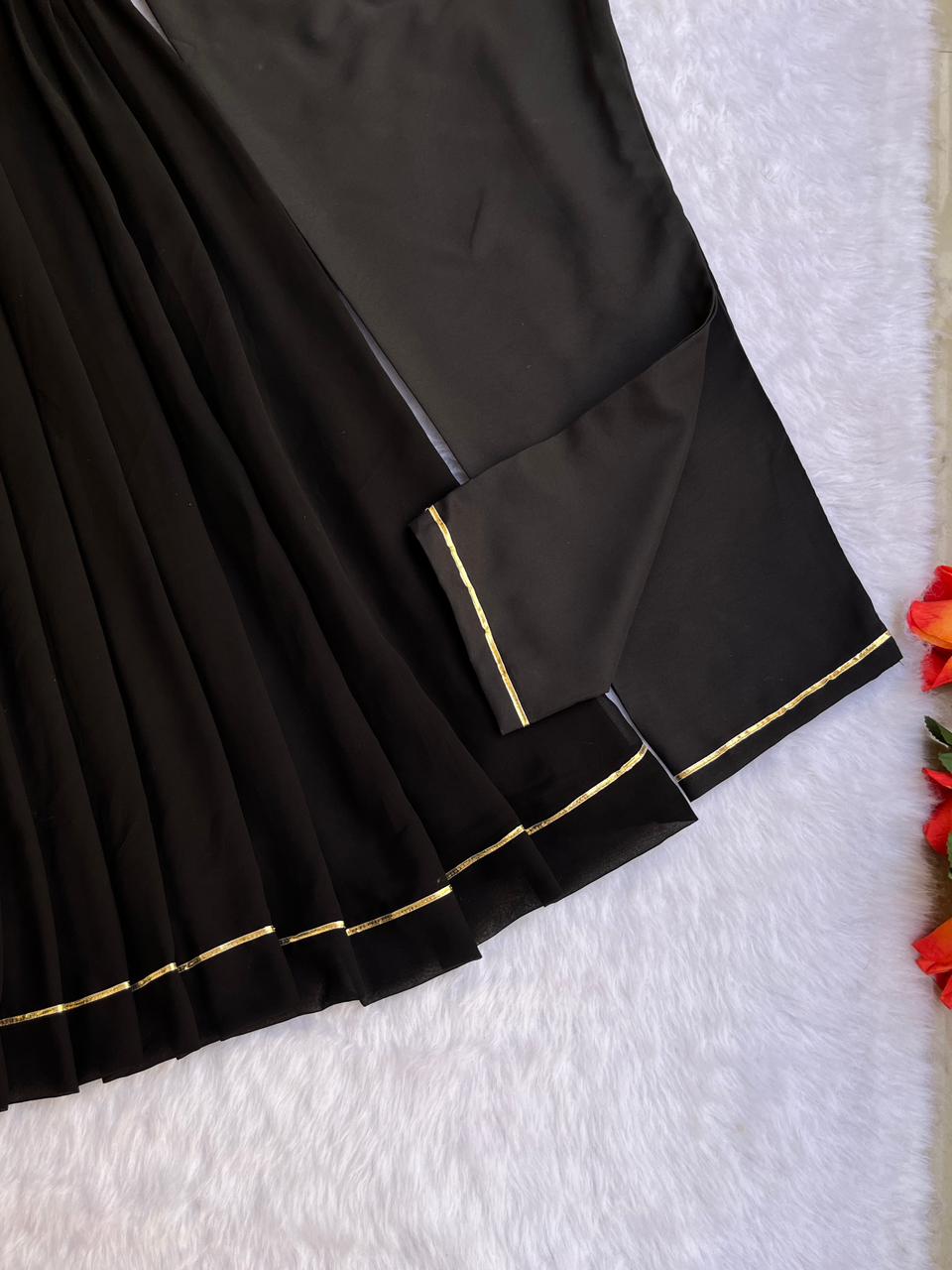 "Black Fox Georgette Gown Set with Dupatta: Elegant Party Wear Ensemble"