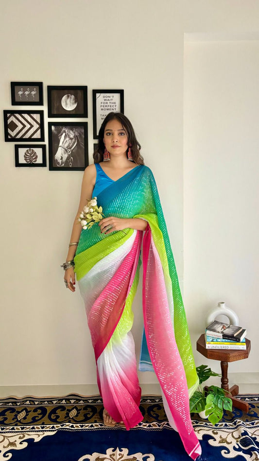 "Shaded Crush Georgette Saree with Sequence Work: Exquisite Collection"