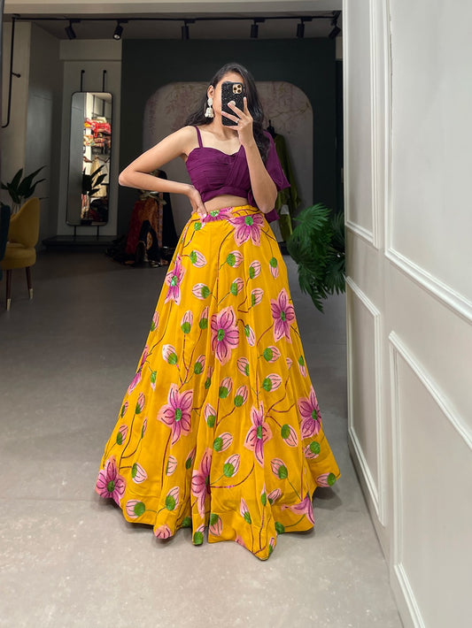 "Yellow Georgette Sequins Lehenga with Heart-Shaped Stitched Blouse"