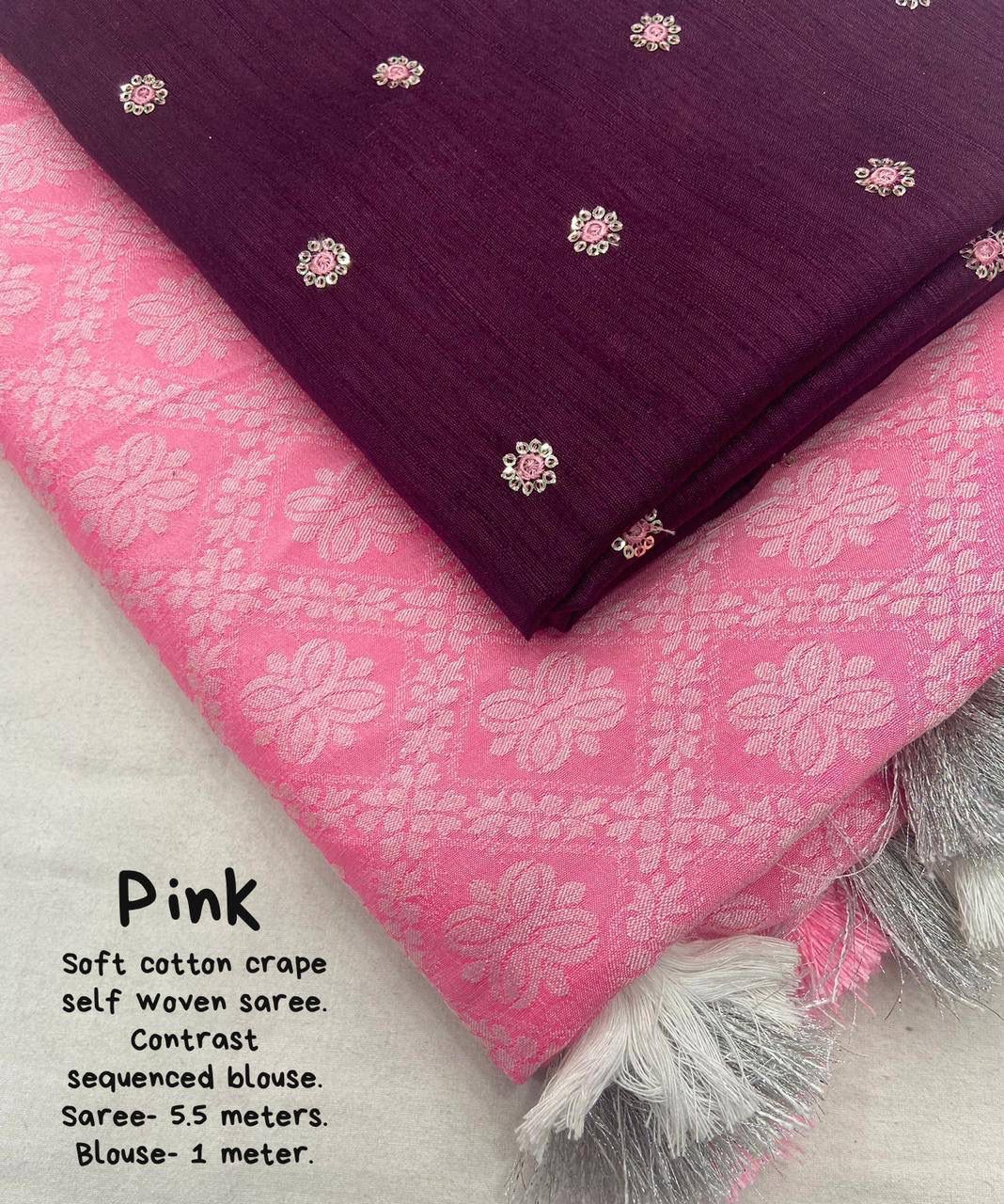 "Patola Style Soft Cotton Crape Saree with Jacquard Design and Silk Embroidered Blouse Set"