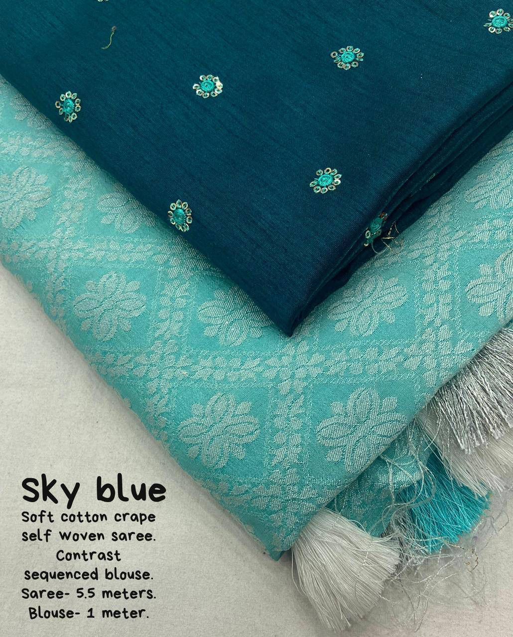 "Patola Style Soft Cotton Crape Saree with Jacquard Design and Silk Embroidered Blouse Set"