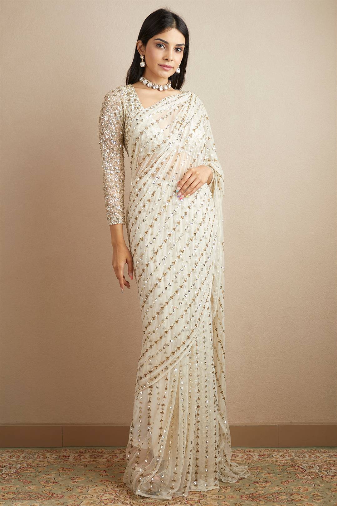 Elegant  Sequins Embroidery Work Fox Georgette Saree with Blouse