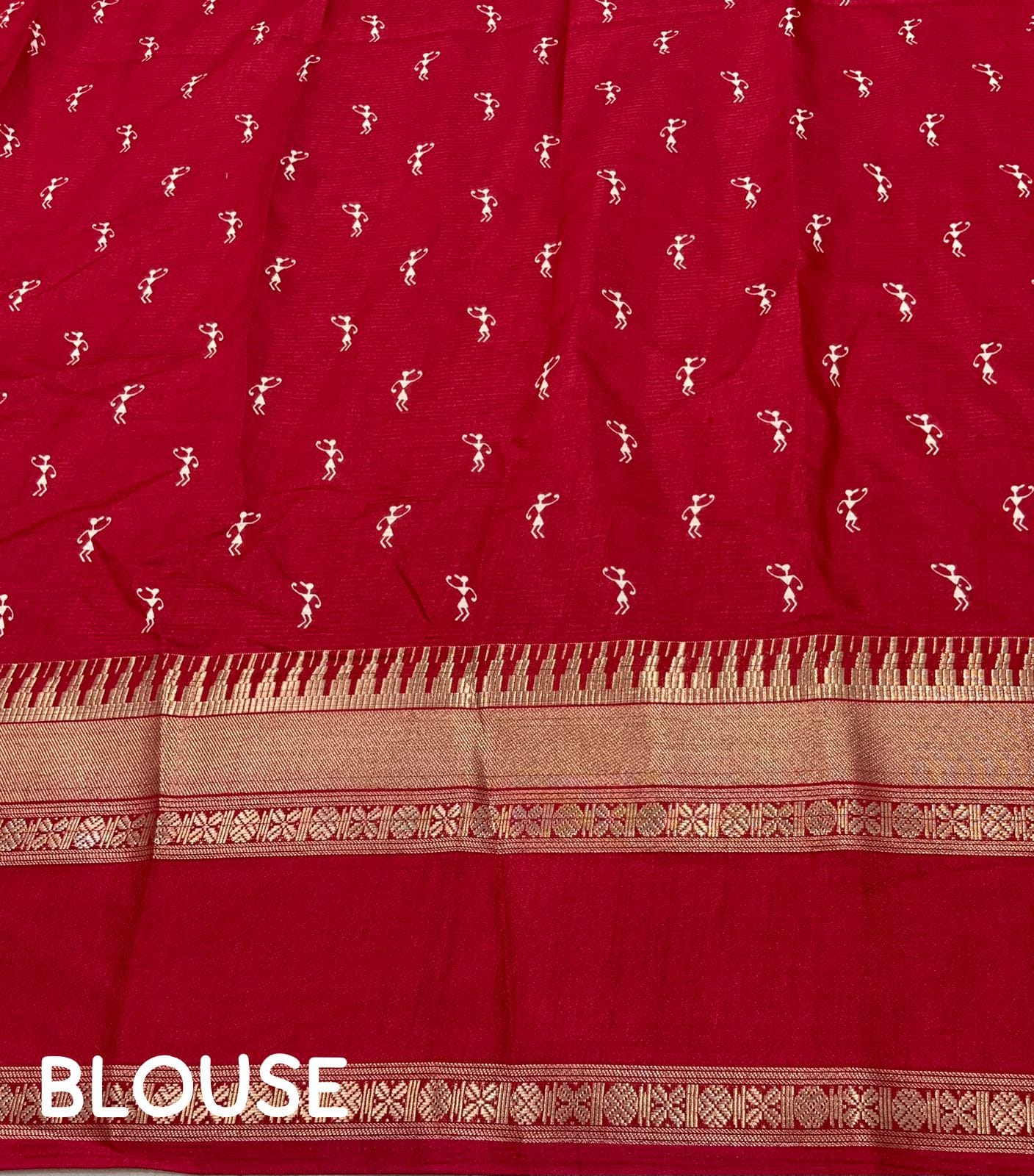 "Women's Beautiful Zari Bentex Border Worli Kalamkari Printed Soft Cotton Crape Saree with Blouse