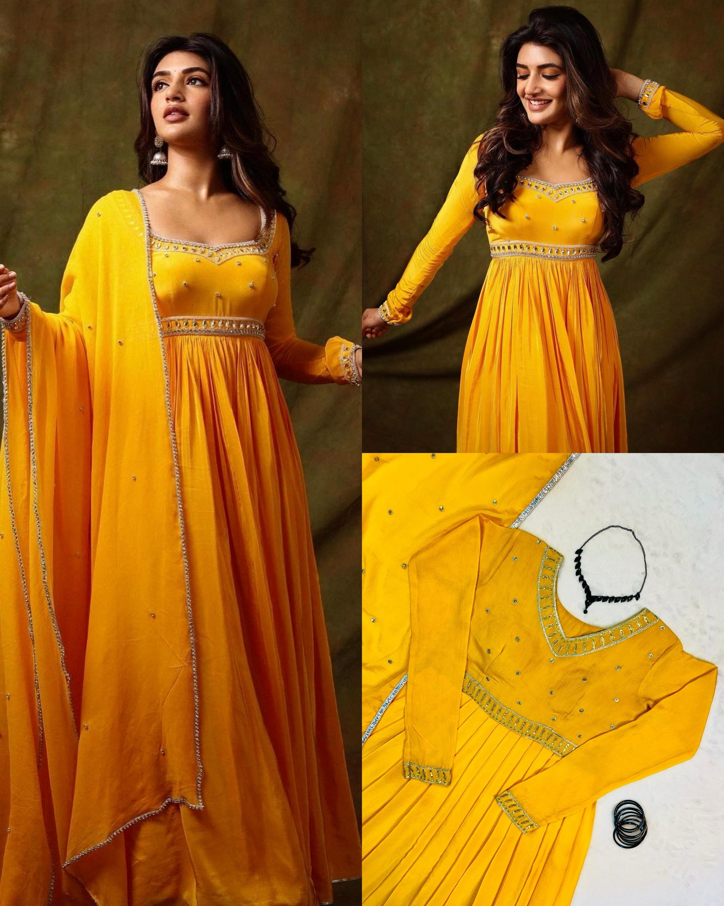 South Actress Sreeleela Inspired Yellow Colour Gown with Dupatta