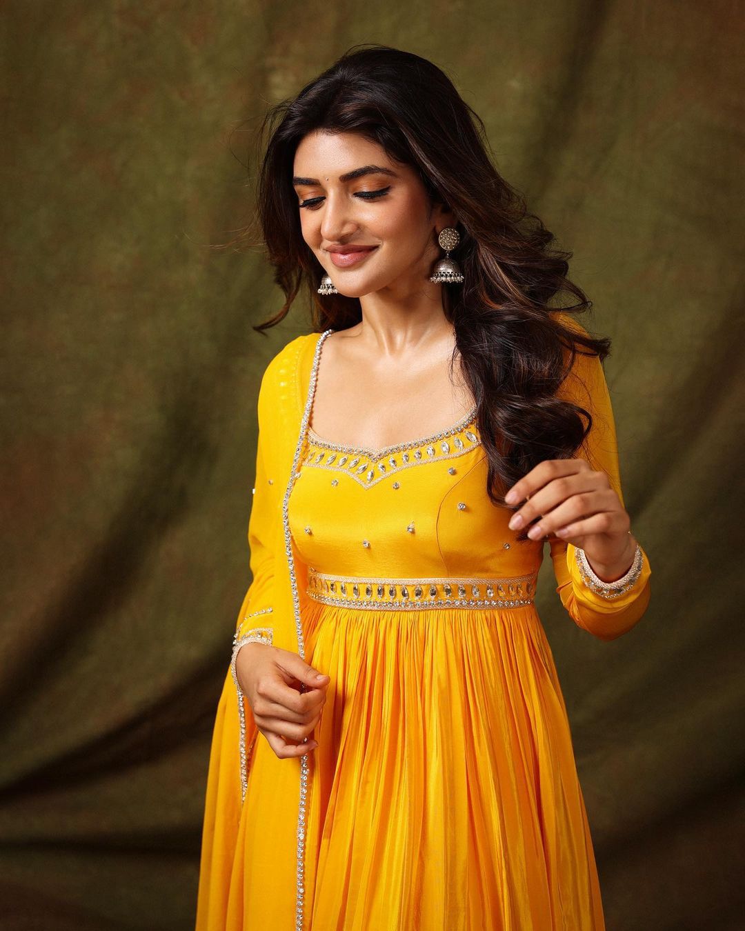 South Actress Sreeleela Inspired Yellow Colour Gown with Dupatta