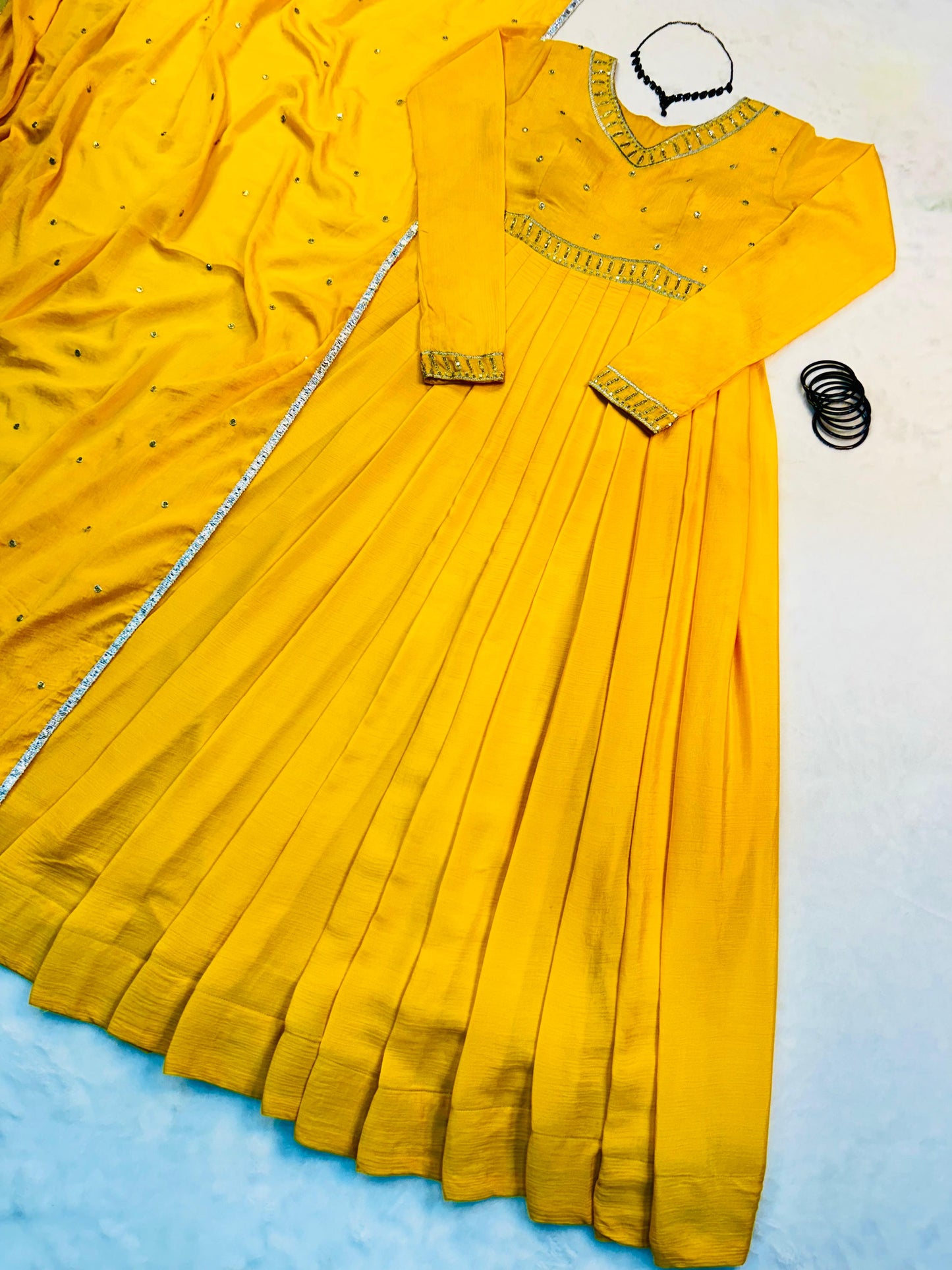 South Actress Sreeleela Inspired Yellow Colour Gown with Dupatta