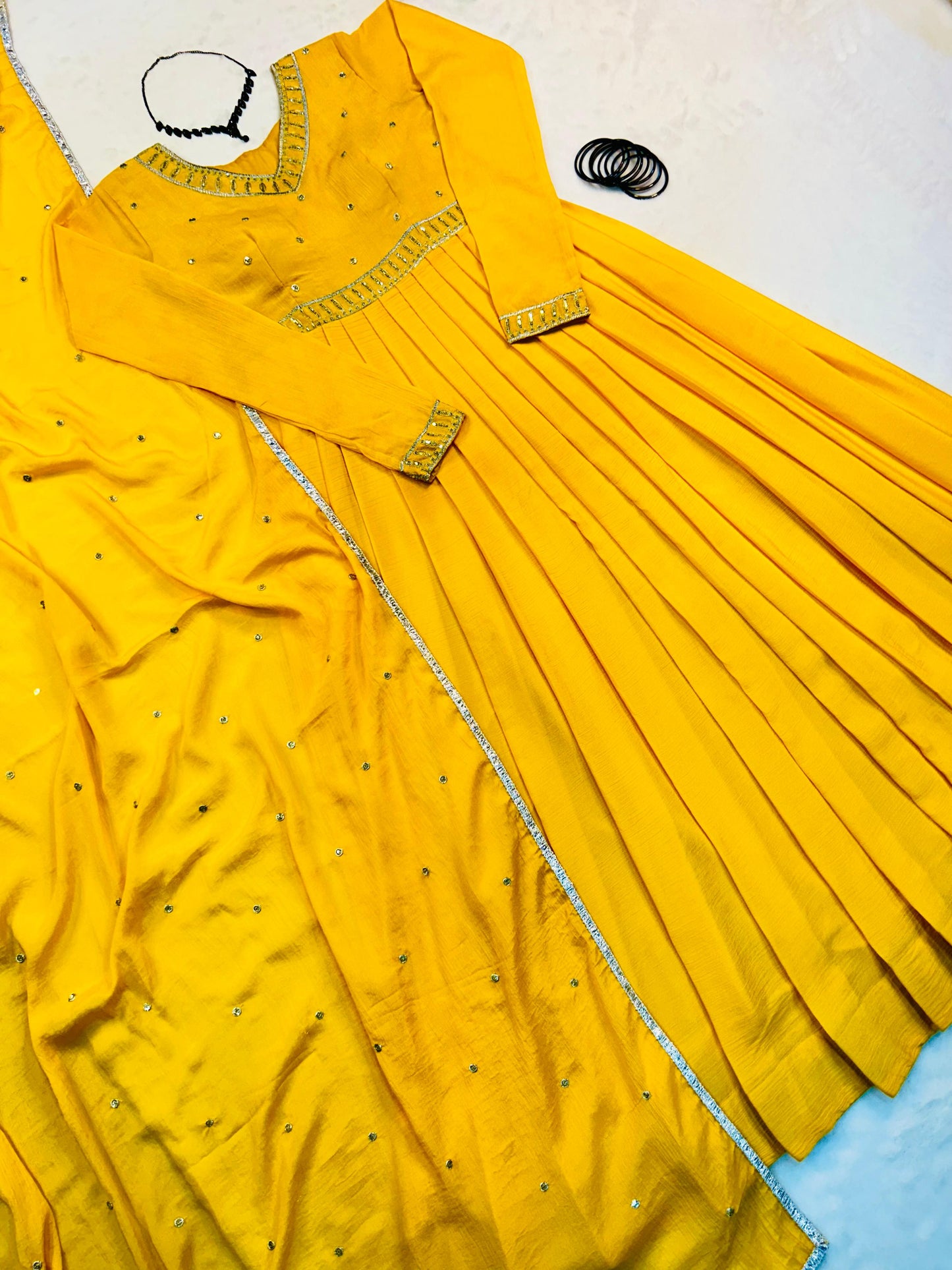 South Actress Sreeleela Inspired Yellow Colour Gown with Dupatta