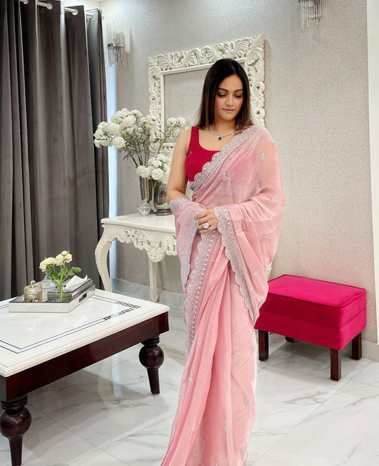 Luxurious Sequence Work  Burburry Silk Saree With Mono Banglori Silk Blouse