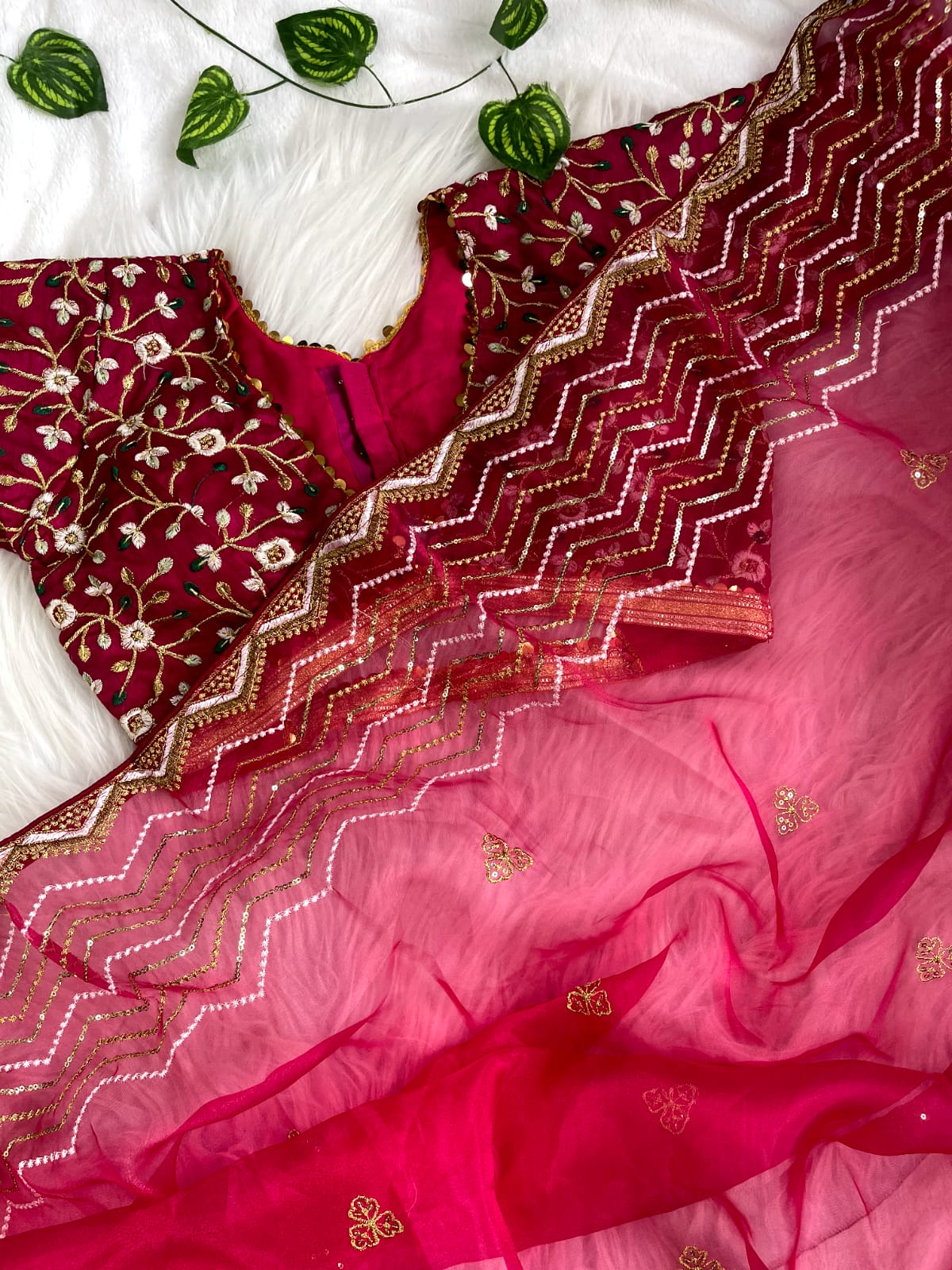 Women's Embroidery Pink Colour Soft Organza Silk Saree with Stitched Blouse