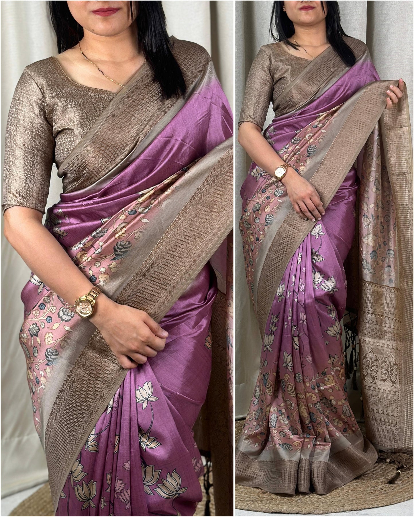 Luxurious Pure Satin Jacquard 3D Print Saree with Blouse