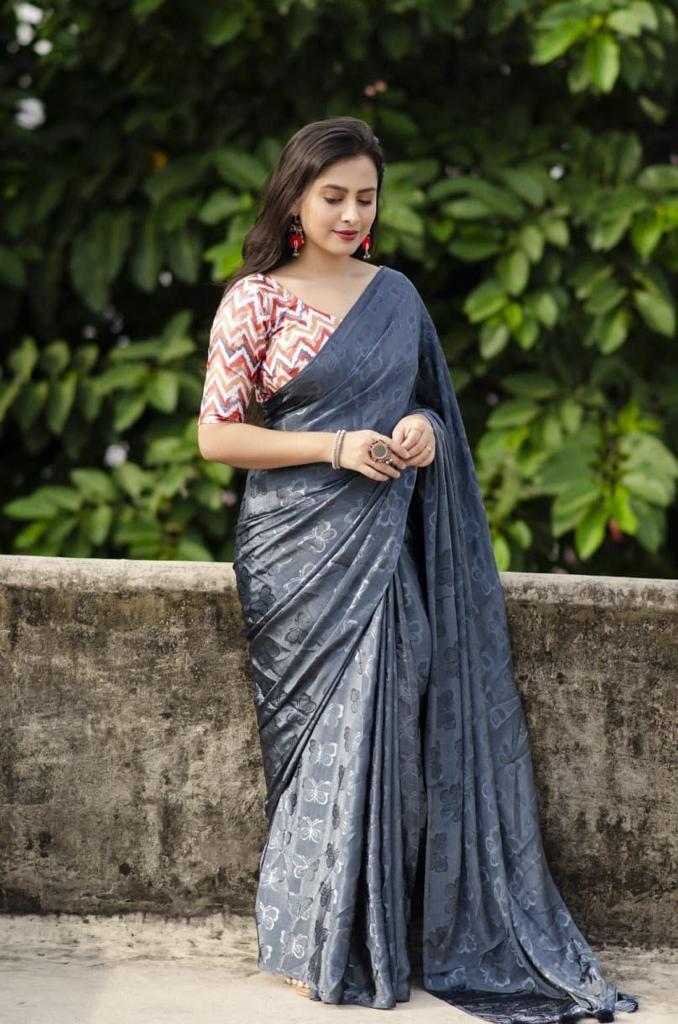 Soft Turkey Silk Woven Butterfly Design Saree with Mulberry Silk Printed Blouse