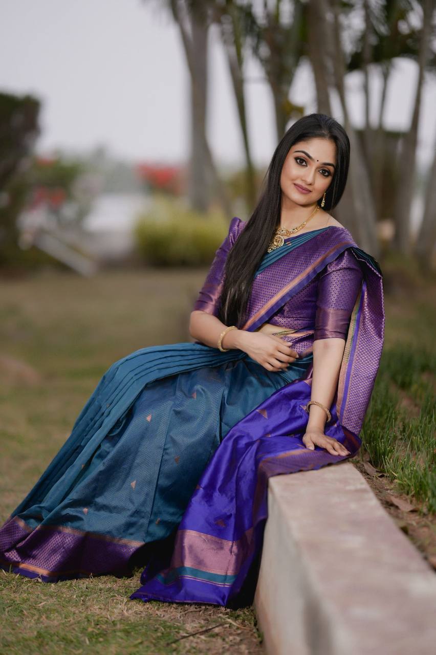 Buy Lyuson Creation Self Design, Woven, Polka Print Banarasi Jacquard,  Satin Blue Sarees Online @ Best Price In India | Flipkart.com