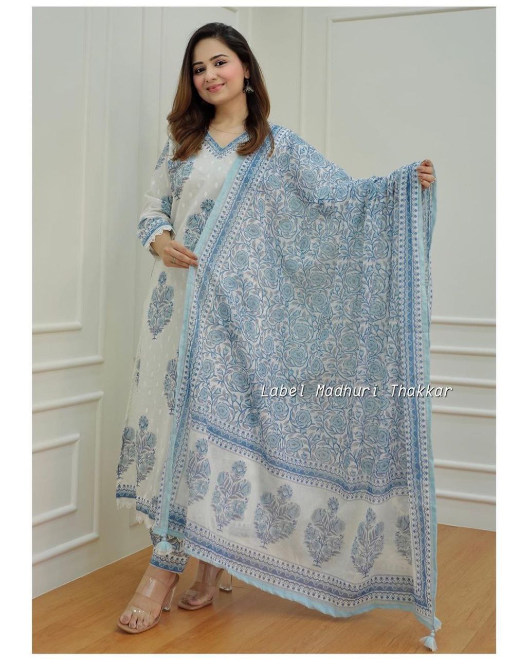 Elegant Blue and White Afghani Suit Set: Finest Embroidery and Motifs