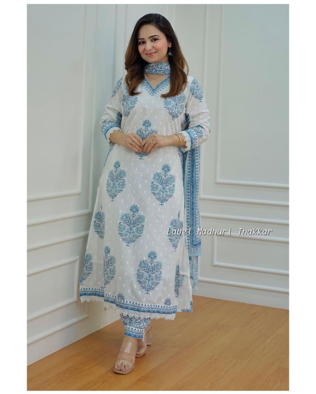 Elegant Blue and White Afghani Suit Set: Finest Embroidery and Motifs