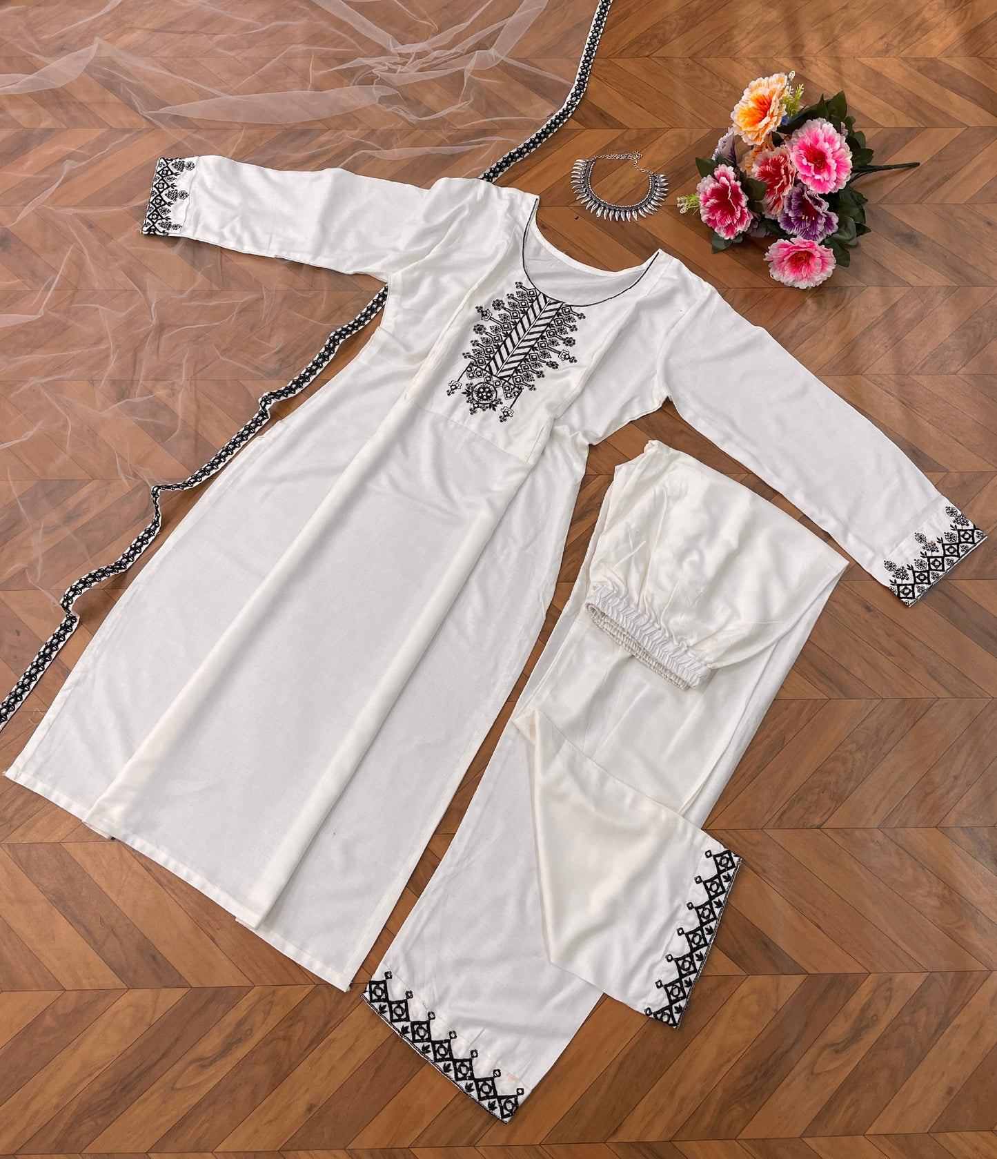 "Stylish Rayon Cotton Kurta Set with Fancy Thread Work - Fully Stitched and Ready to Wear | Perfect for Any Occasion | Multiple Sizes Available"