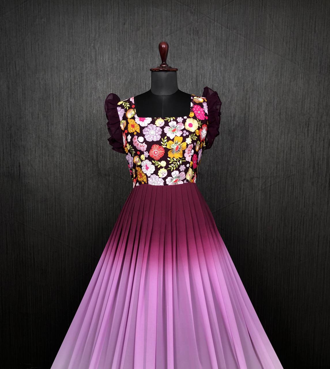 Premium Floral Sequin Gowns with Digital Print"